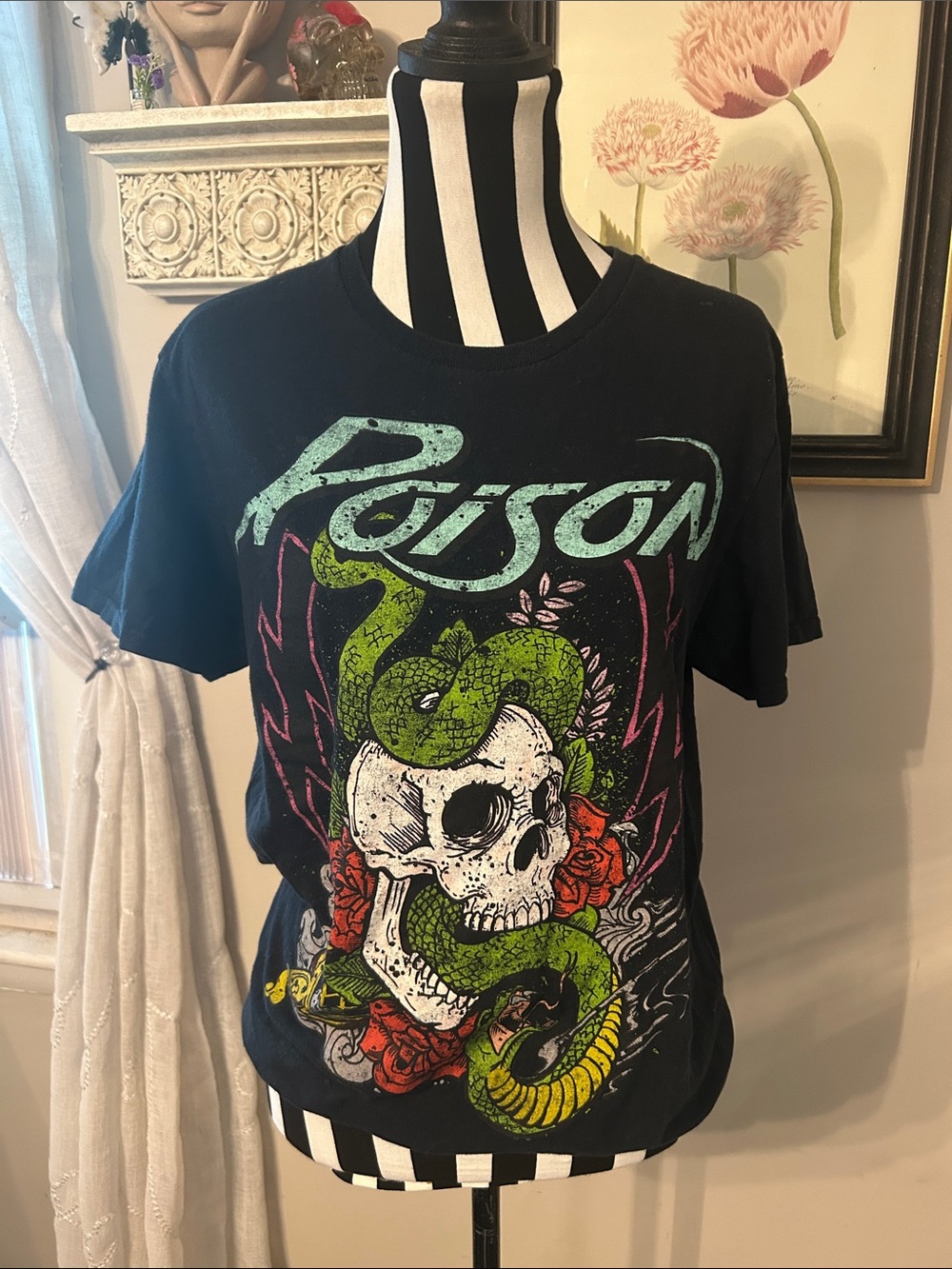 Y2K Poison Band Graphic Skull & Snake Black Band Tee